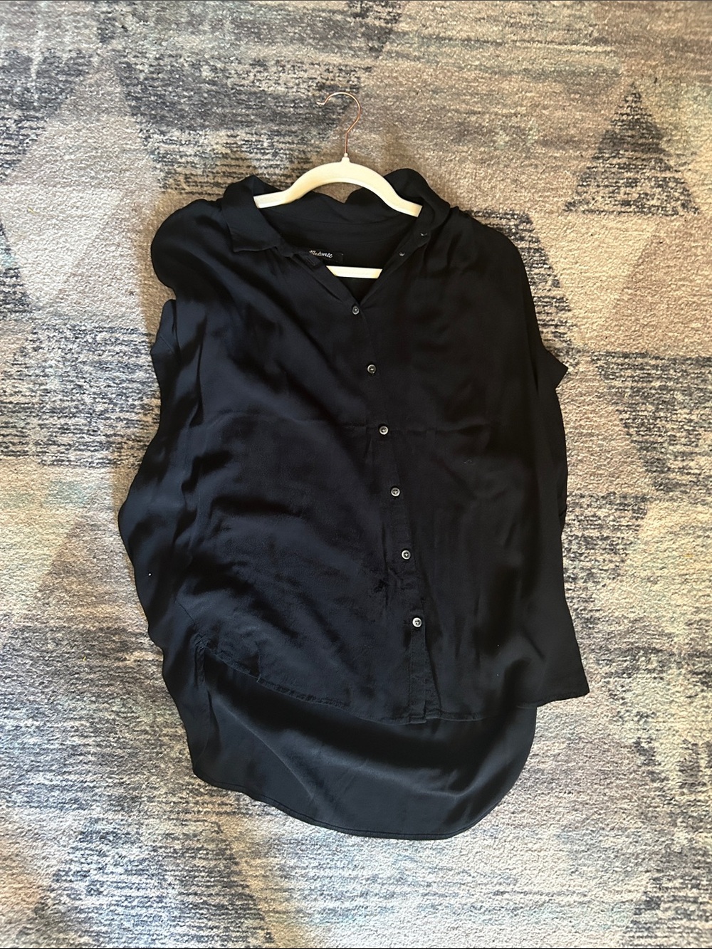 Madewell Black Satin Button-Front Shirt